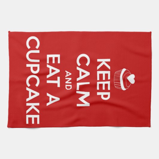 平静を保ち、カップケーキの赤を食べて下さい キッチンタオル (横)