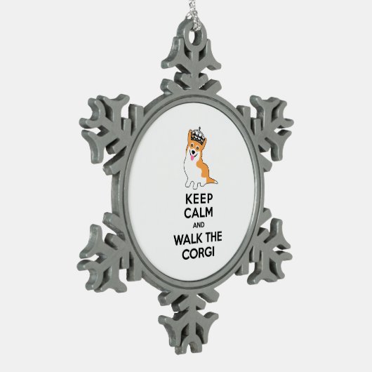 平静を保ち、コーギーかわいい犬歩かせて下さい スノーフレークピューターオーナメント (左)