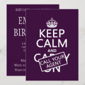 平静を保ち、呼んで下さいあなたの代理店(どの色でも)を 招待状 (正面/裏面)