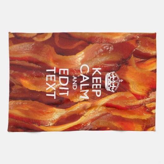 平静を保ち、焼けるように暑いベーコンのあなたの文字を持って下さい キッチンタオル (横)