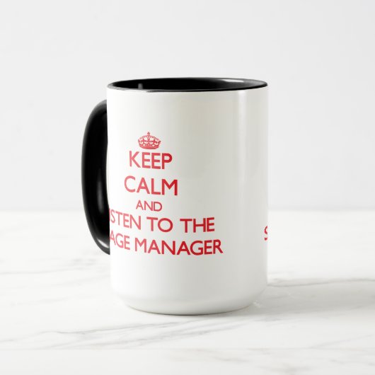 平静を保ち、舞台主任に聞いて下さい マグカップ (正面左)