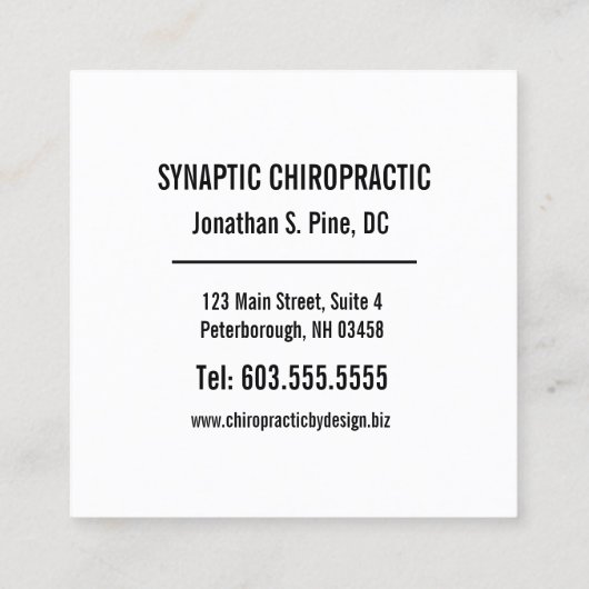 平静を保ち、調節されたカイロプラクティックを得て下さい スクエア名刺 (裏面)