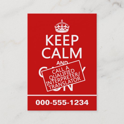 平静を保ち、通訳を電話して下さい(あらゆる色で) 名刺 (正面)
