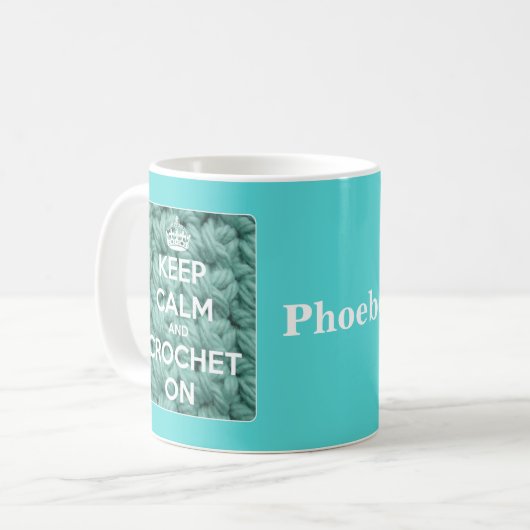 平静を保ち、青でかぎ針で編んで下さい コーヒーマグカップ (正面左)