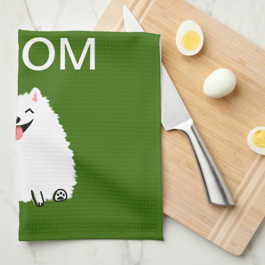 平静を保ち、Pom -おもしろいで白いポメラニア犬--を抱き締めて下さい キッチンタオル (四つ折り)