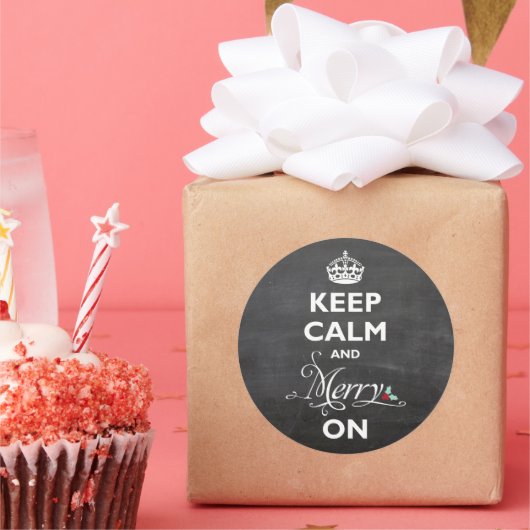 「平静を保って、楽しく過ごして」チョークボード風ユーモアホリデー ラウンドシール (パーティー)