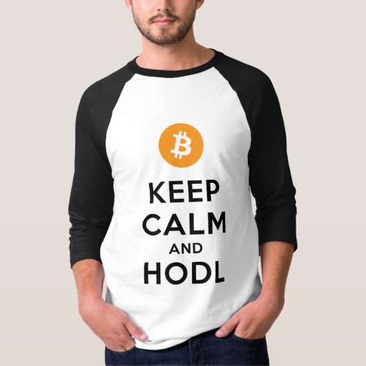 平静及びHODL Bitcoinのワイシャツを保って下さい Tシャツ (正面)