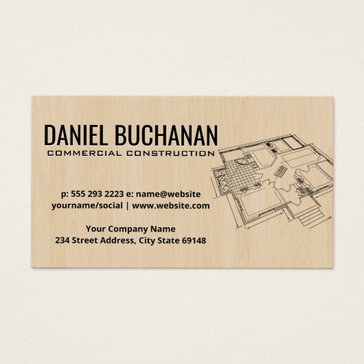 平面図の設計図 |木材の背景 (正面)