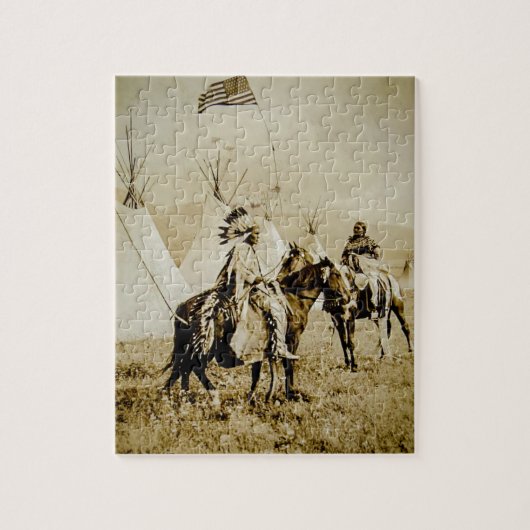 平頭のインディアンのヴィンテージのネイティブアメリカンの戦士 ジグソーパズル (縦)