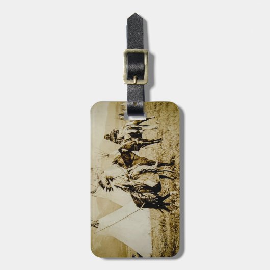 平頭のインディアンのヴィンテージのネイティブアメリカンの戦士 ラゲッジタグ (正面縦)