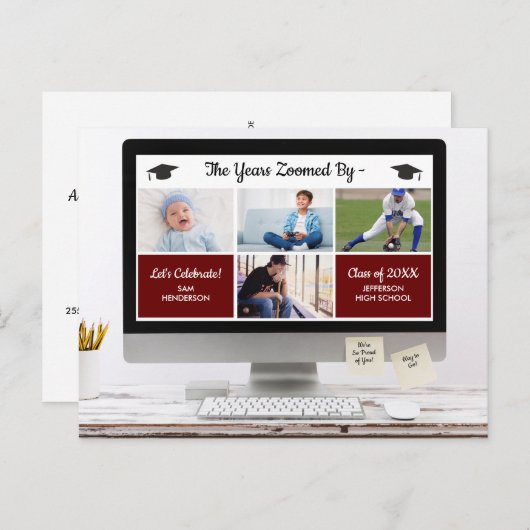 年おもしろい代がズームズームし、写真の卒業パーティー ポストカード (正面/裏面)
