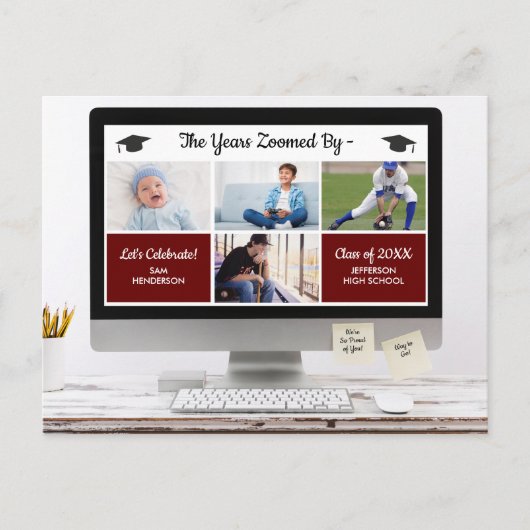 年おもしろい代がズームズームし、写真の卒業パーティー ポストカード (正面)