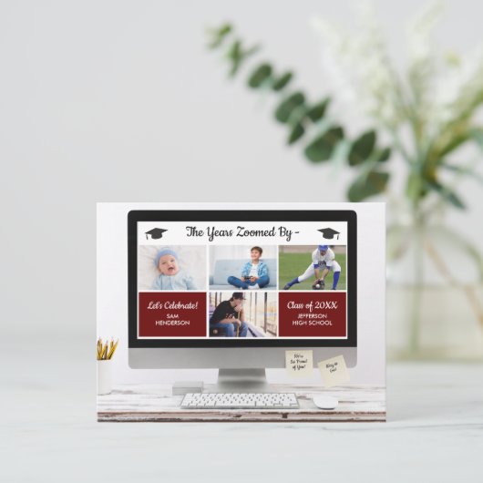 年おもしろい代がズームズームし、写真の卒業パーティー ポストカード (スタンド正面)