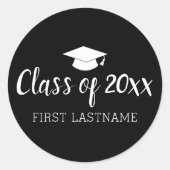 年と名前のクラス – 黒は色を変更できる ラウンドシール (正面)