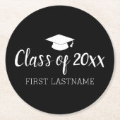 年と名前のクラス – 黒は色を変更できる ラウンドペーパーコースター (正面)