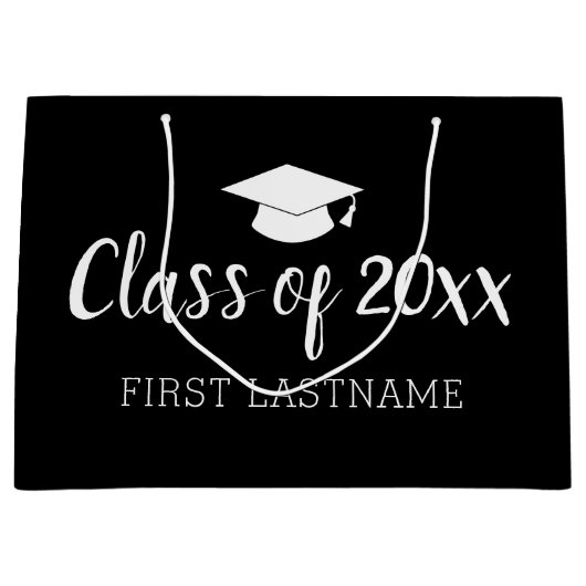 年と名前のクラス – 黒は色を変更できる ラージペーパーバッグ (正面)