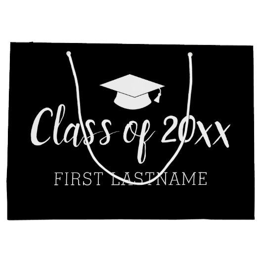 年と名前のクラス – 黒は色を変更できる ラージペーパーバッグ (裏面)