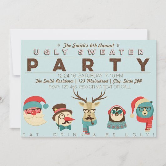 年に一度の醜いセーターのパーティー 招待状 (正面)