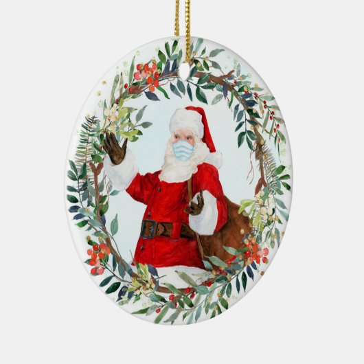年に2020年、サンタさんを顔マスクで思い出す セラミックオーナメント (右)