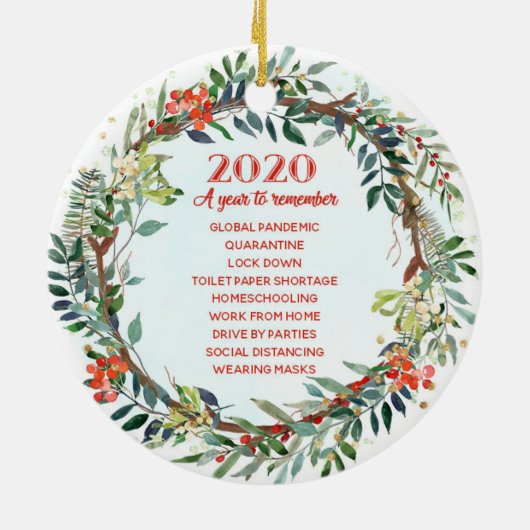 年に2020年、サンタさんを顔マスクで思い出す セラミックオーナメント (裏面)