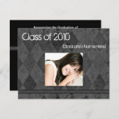 年のお洒落で黒い卒業の発表 招待状 (正面/裏面)
