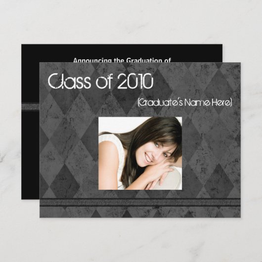 年のお洒落で黒い卒業の発表 招待状 (正面/裏面)