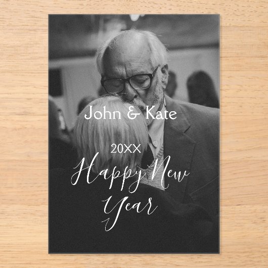 年のはじめのカップル写真　名前　年　白黒 アクリル招待状 (正面)