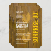 年のモダンな誕生日のヴィンテージ木B01を驚かして下さい 招待状 (正面/裏面)