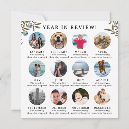 年のレビューのクリスマスカードファミリー毎月の写真 (裏面)