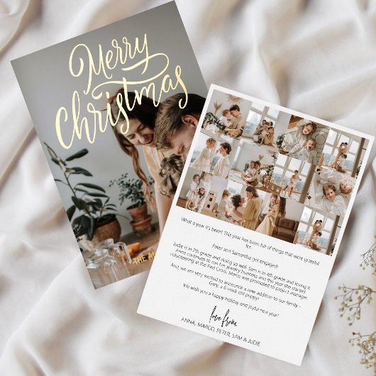 年のレビュー家族の写真コラージクリスマス金ゴールド 箔シーズンカード
