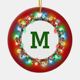 年の休日ライトのモノグラムのイニシャル セラミックオーナメント