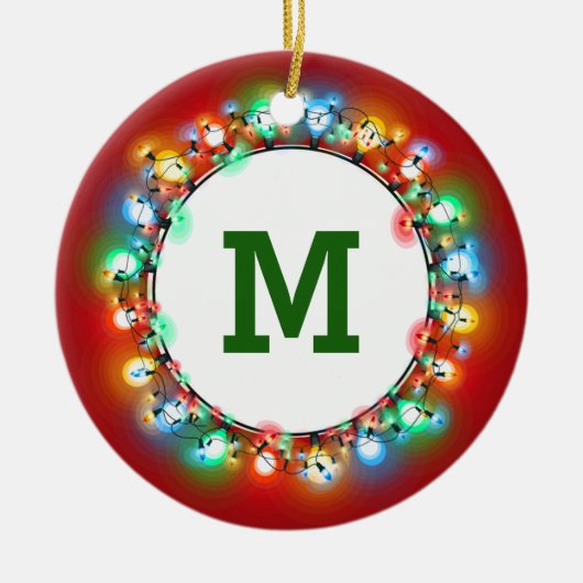 年の休日ライトのモノグラムのイニシャル セラミックオーナメント (正面)