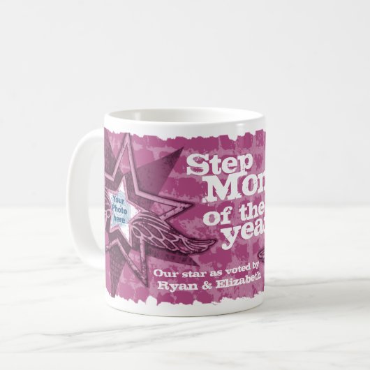 年の写真のステップお母さんは紫色の藤色のマグを主演します コーヒーマグカップ (正面左)