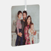 年の名前をパーソナライズ写真サンタ雪だるま メタルオーナメント (正面右)