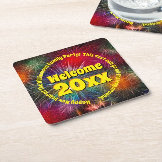 年の変更の編集文字名の追加20xx スクエアペーパーコースター (アングル)