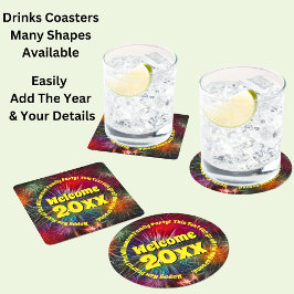 年の変更の編集文字名の追加20xx ラウンドペーパーコースター