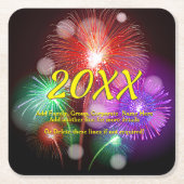 年の変更、名前の追加文字新年の花火 スクエアペーパーコースター (正面)