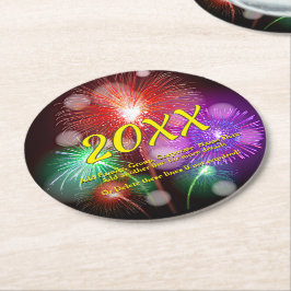 年の変更、名前の追加文字新年の花火 ラウンドペーパーコースター