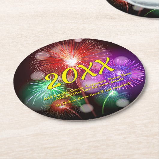年の変更、名前の追加文字新年の花火 ラウンドペーパーコースター (アングル)