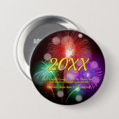 年の変更、名前の追加文字新年の花火 缶バッジ (正面&裏面)