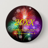 年の変更、名前の追加文字新年の花火 缶バッジ (正面)
