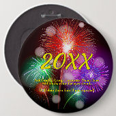 年の変更、名前の追加文字新年の花火 缶バッジ (正面&裏面)