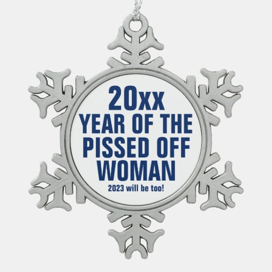 年の女性の怒った雪片スノーフレークP スノーフレークピューターオーナメント (正面)