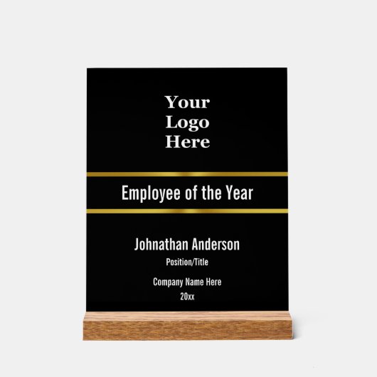 年の従業員とロゴはこちらテンプレート アクリルサイン (正面)