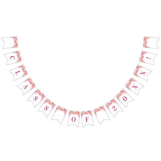 年の旗のピンクの水彩画の花の卒業生のクラス バンティングフラッグ (全)