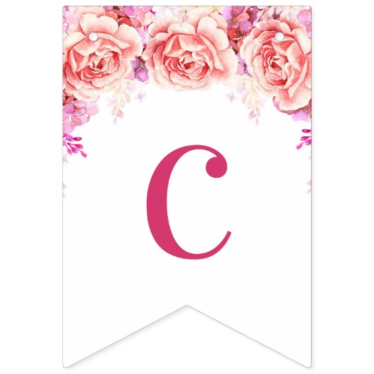 年の旗のピンクの水彩画の花の卒業生のクラス バンティングフラッグ (第2の旗)