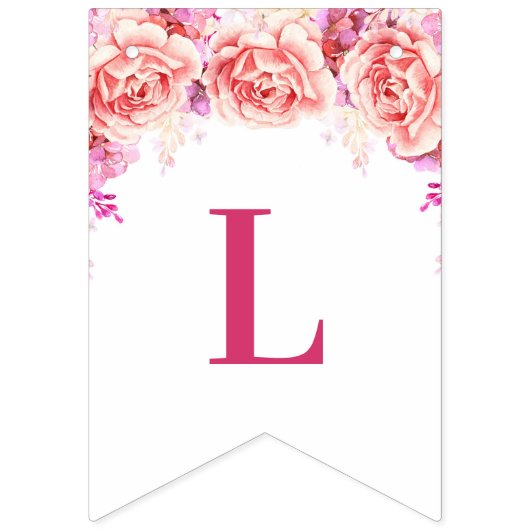 年の旗のピンクの水彩画の花の卒業生のクラス バンティングフラッグ (第3の旗)