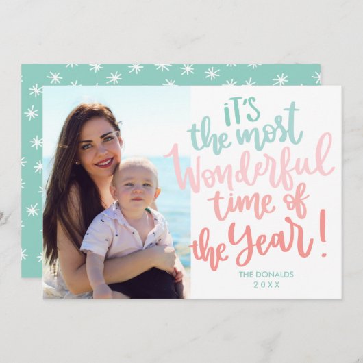 年の最も素晴らしい時間 |青い休日の写真 招待状 (正面/裏面)