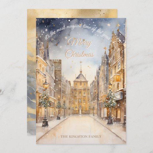 年の最も魔法の時間クリスマスカード金ゴールド シーズンカード (正面/裏面)