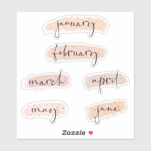 年の月–1月から6月までの金ゴールドバラ シール (シート)